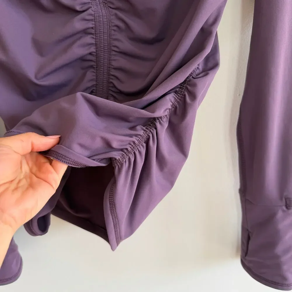 Free People Movement Wonderland Warmth Full Zip Ruched Front Jacket Top Purple M